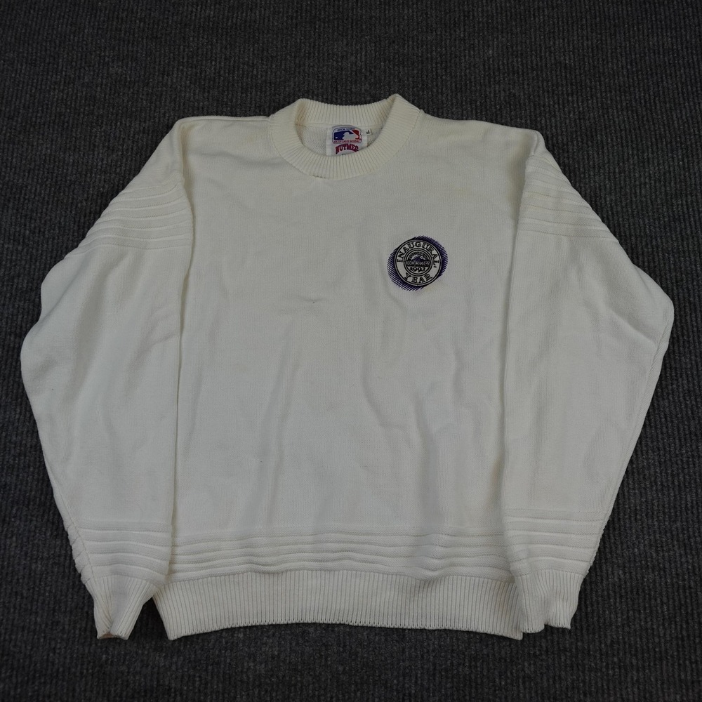Vintage Colorado Rockies Sweater Mens XL White MLB Nutmeg Mills Inaugural